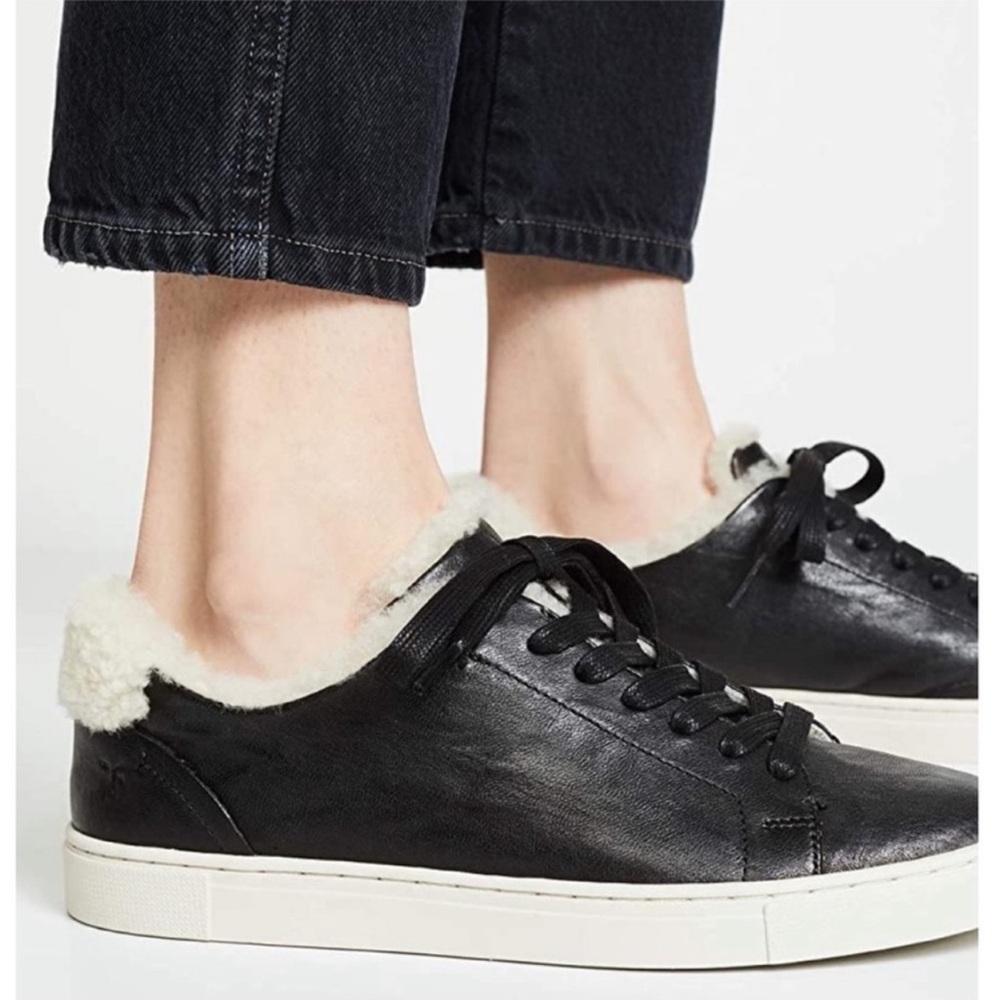 Frye Women's Ivy Black Leather and Shearling Lined Sneakers